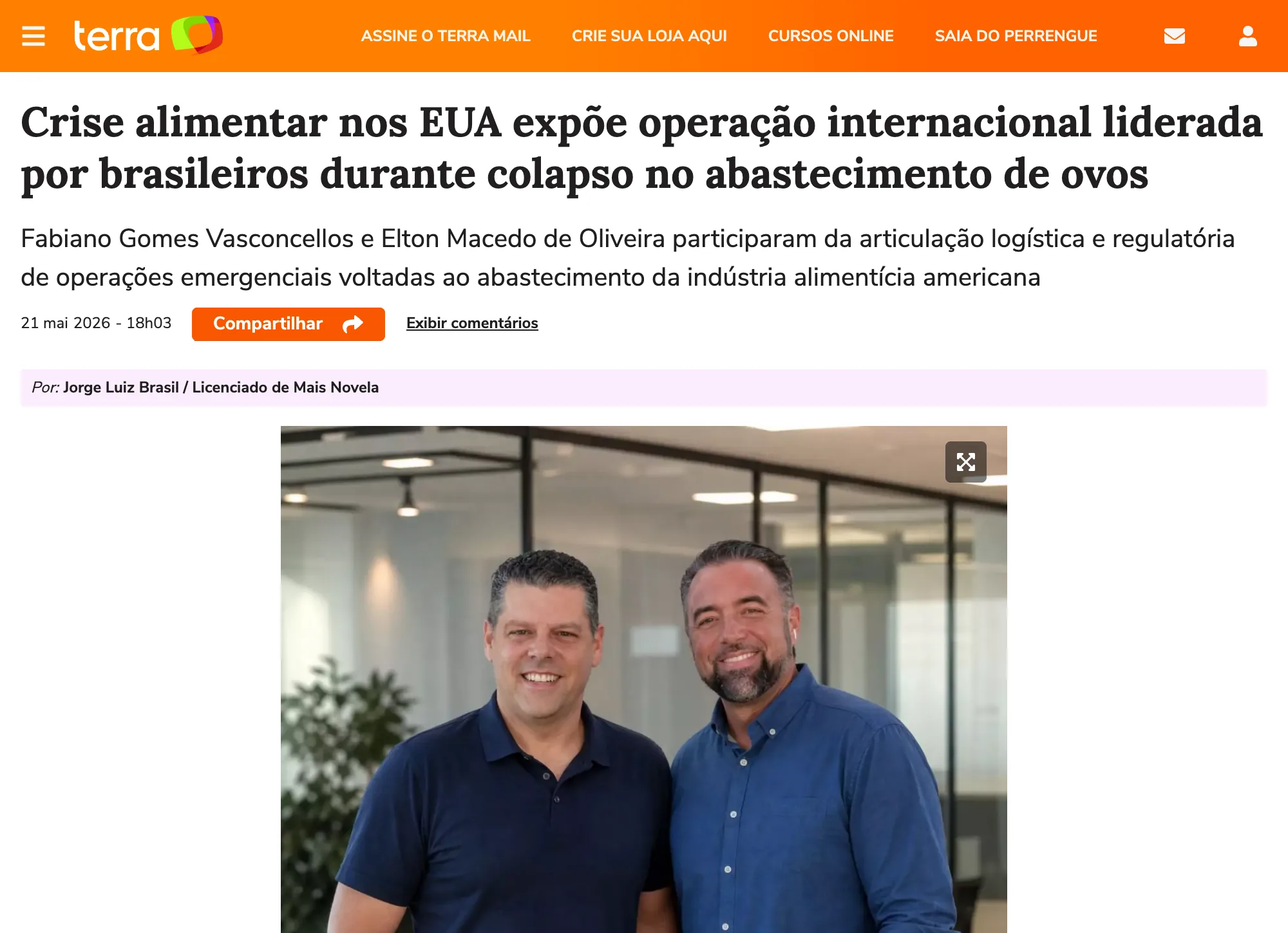 Matéria do Terra sobre Fabiano Gomes Vasconcellos e Elton Macedo de Oliveira